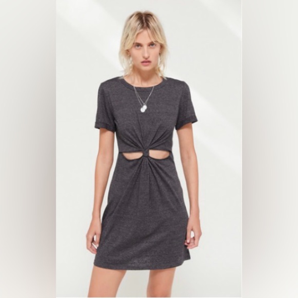 Urban Outfitters (UO) - Grey Twist-Knot Front Cutout T-Shirt Dress - Size XS